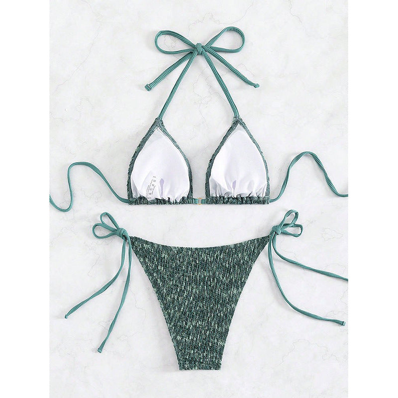 Damen Triangel-Bikini mit verstellbaren Schleifen und schimmerndem Gewebe Drune