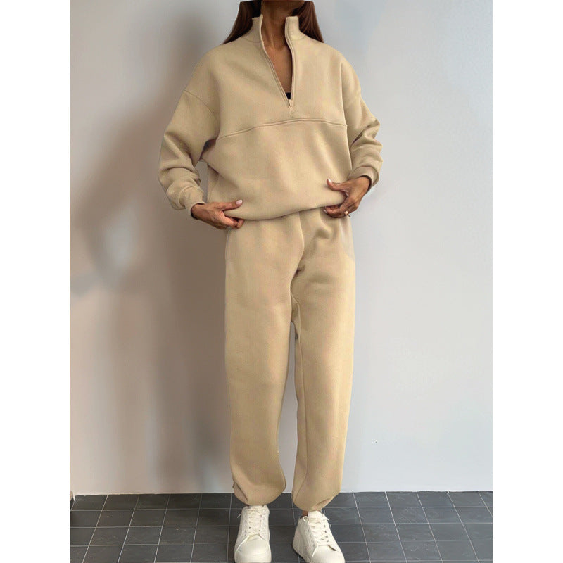 Damen Sportliches Sweatshirt-Set mit hohem Kragen und elastischen Bündchen Drune