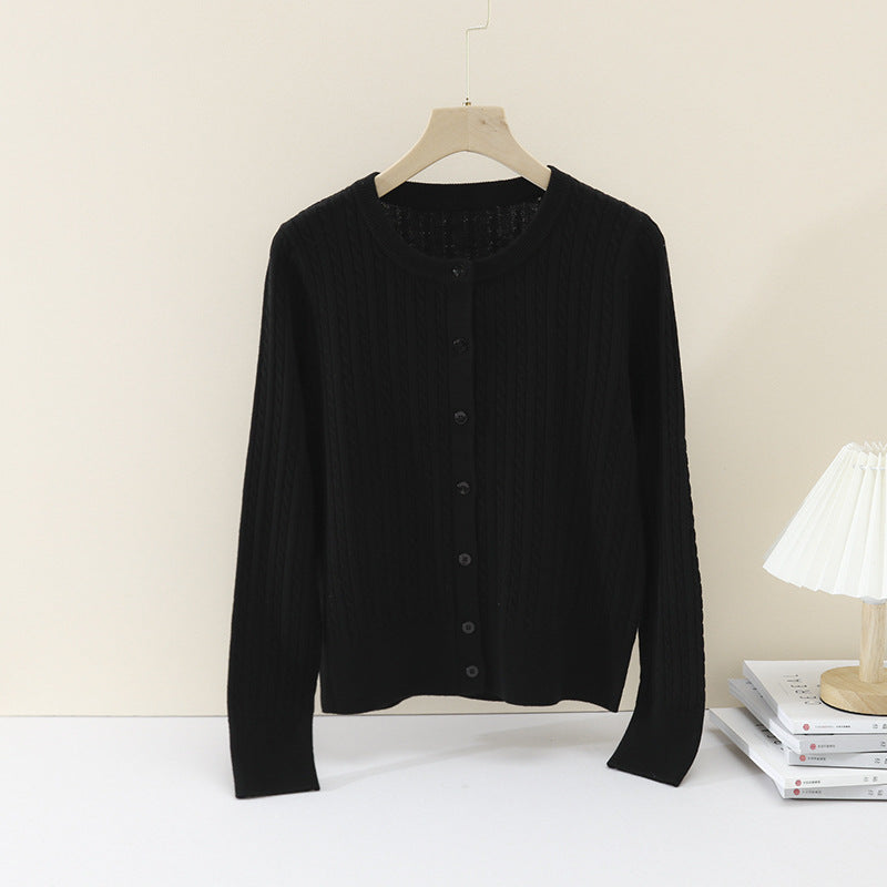 Damen Feiner Zopfmuster-Cardigan mit Rundhals und durchgehender Knopfleiste Drune