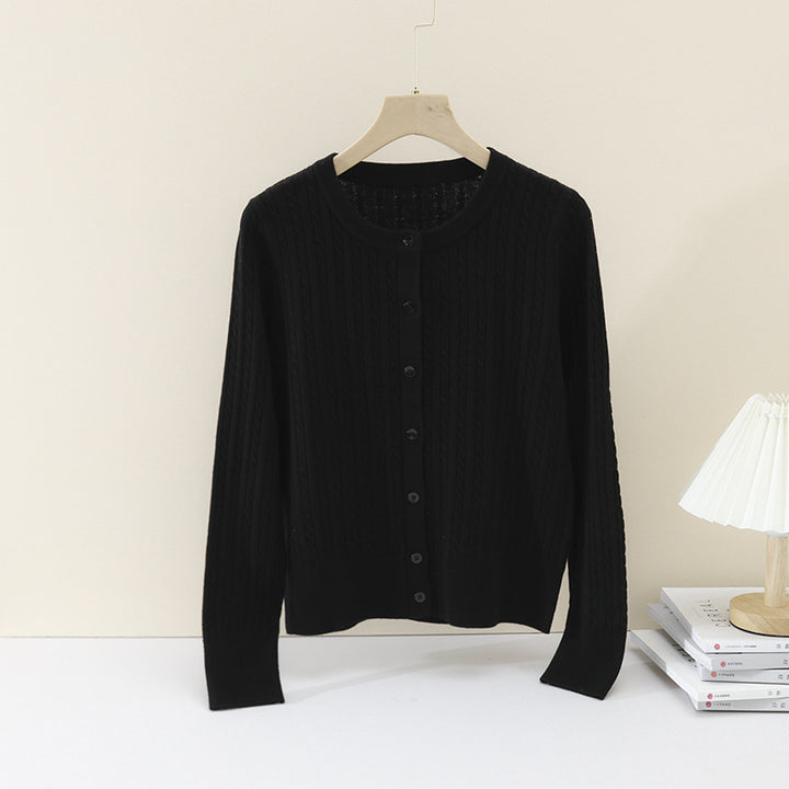 Damen Feiner Zopfmuster-Cardigan mit Rundhals und durchgehender Knopfleiste Drune