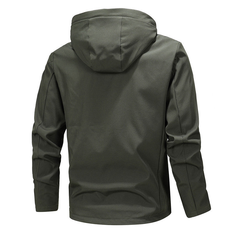 Herren Urbaner minimalistischer Softshell-Kapuzenblouson mit verdeckter Reißverschlussfront Drune