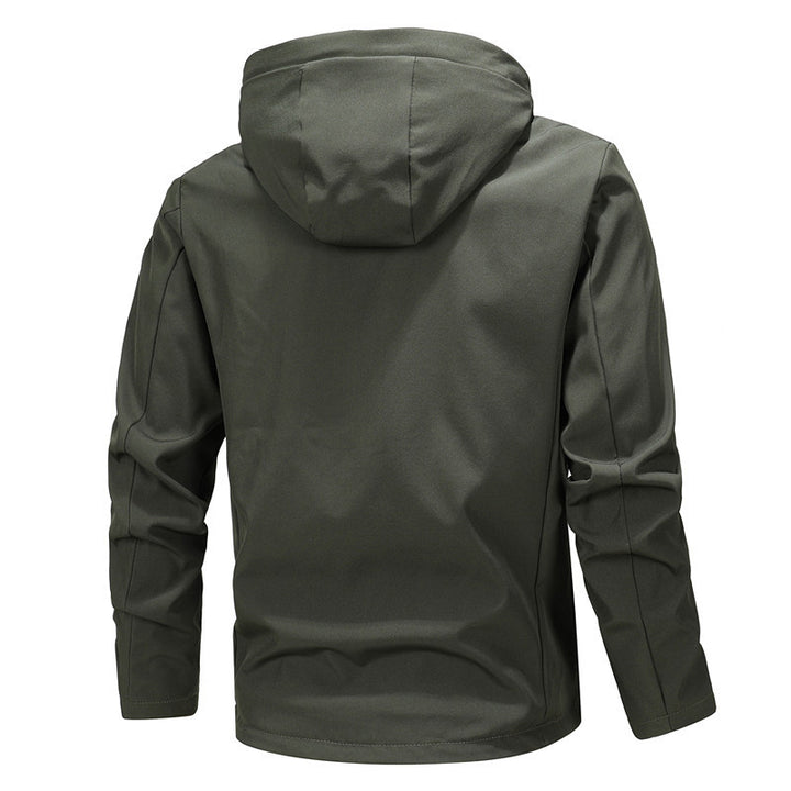 Herren Urbaner minimalistischer Softshell-Kapuzenblouson mit verdeckter Reißverschlussfront Drune