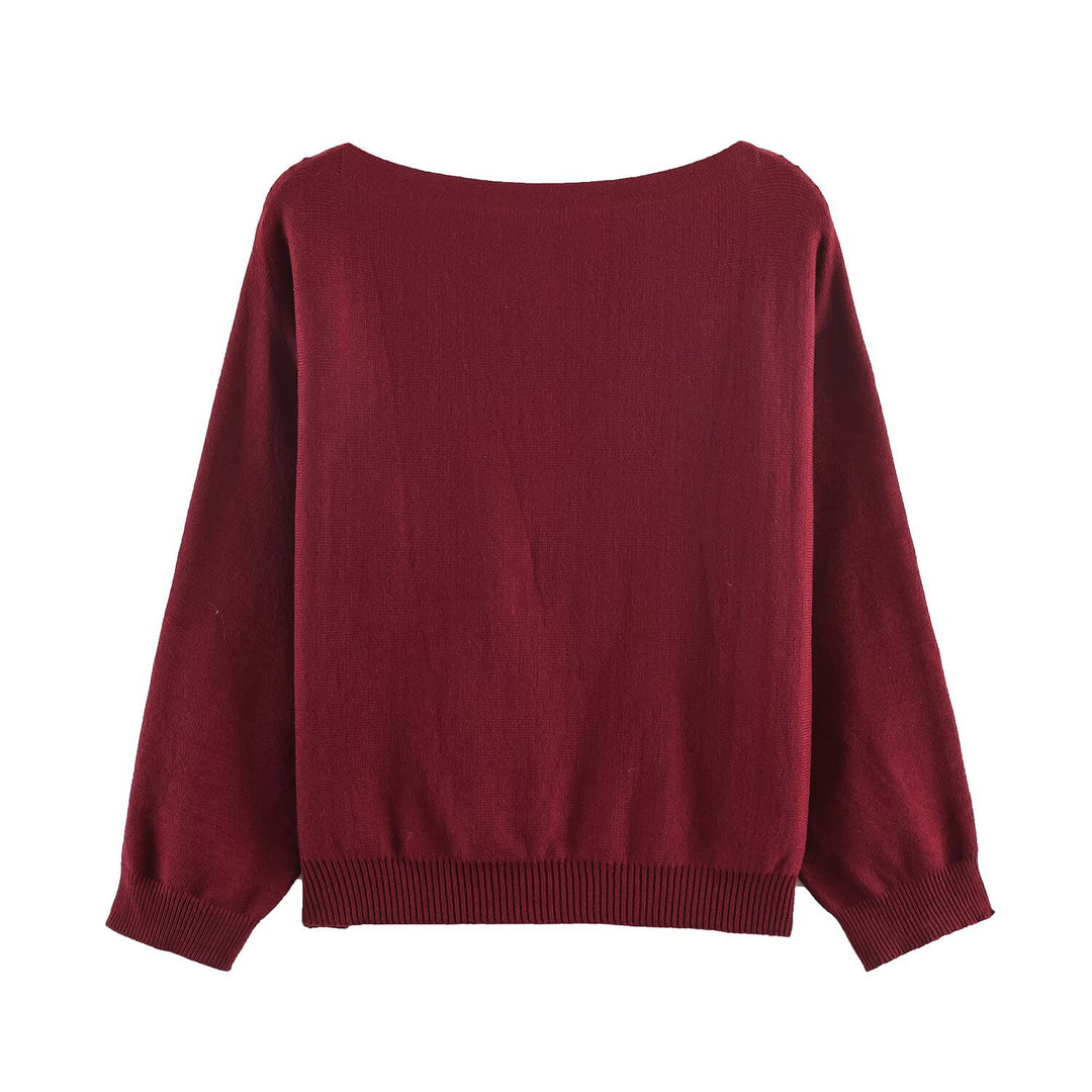 Damen Feinstrick-Pullover mit breitem U-Boot-Ausschnitt und Perlenapplikation Drune