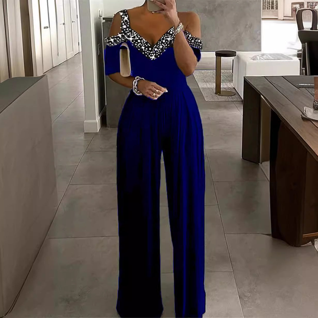 Damen Elegantes Jumpsuit mit Off-Shoulder Design und Glitzerakzenten Drune