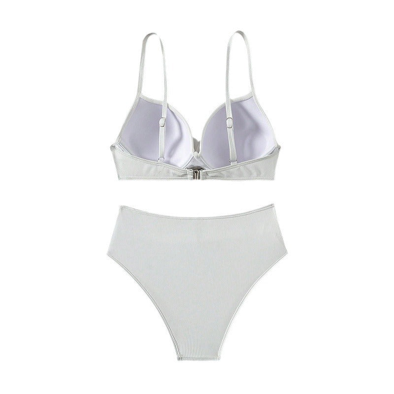 Damen Hoch geschnittenes Bikini-Set mit gefächertem Oberteil Drune