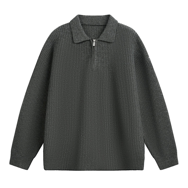 Unisex Boxy-Rippenpullover mit Polokragen und kurzem Metall-Halbzip Drune