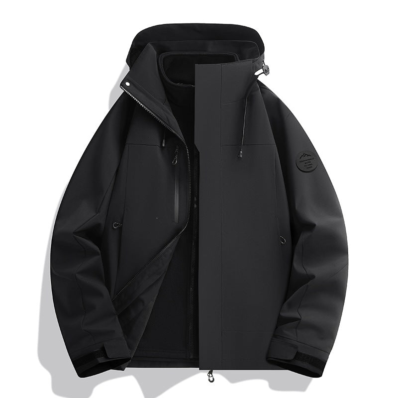 Herren Wetterfeste Softshelljacke mit Fleece‑Innenfutter, verstellbarer Kapuze & Reißverschluss‑Brusttasche Drune