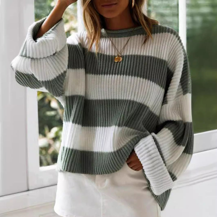 Damen gestreifter Strickpullover mit weitem Schnitt Drune