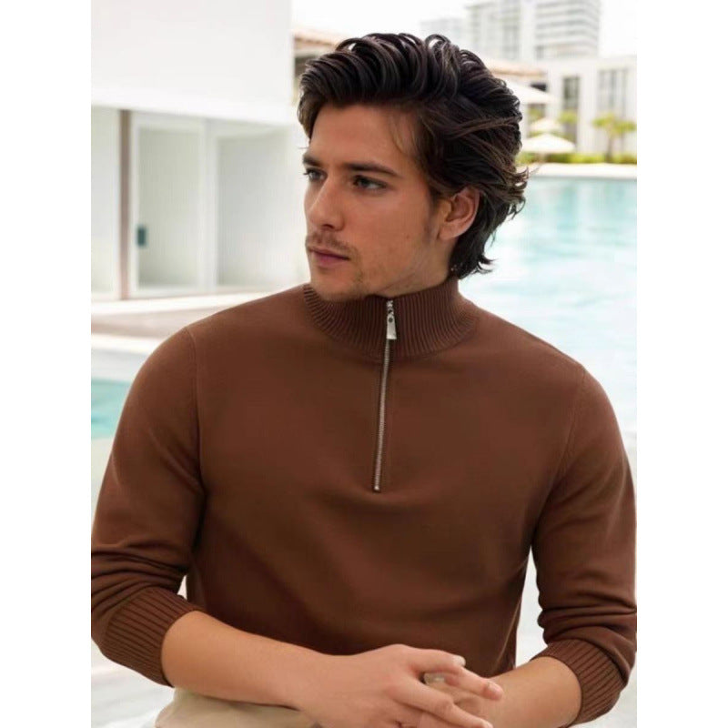 Herren Feinstrick-Halbzip-Pullover mit Stehkragen und Rippbündchen Drune