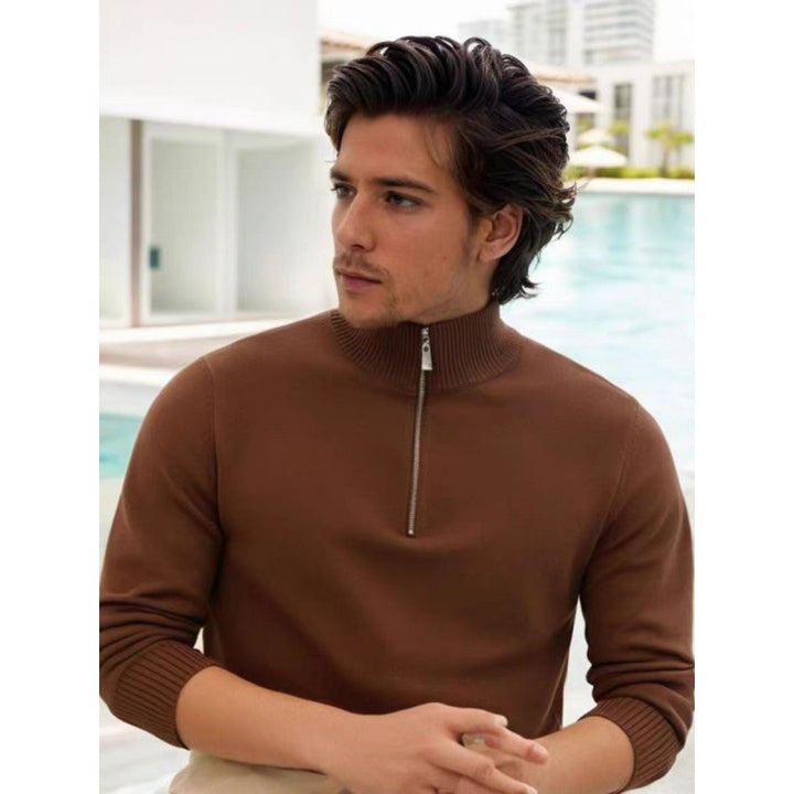 Herren Feinstrick-Halbzip-Pullover mit Stehkragen und Rippbündchen Drune