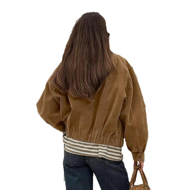 Damen Modische Wildlederjacke mit elastischem Bund und asymmetrischem Kragen Drune