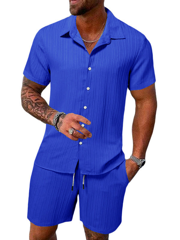 Herren Nadelstreifen Kurzarm Hemd Set Drune