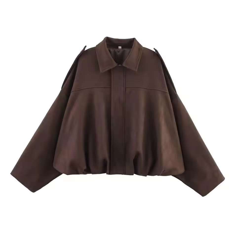 Damen Kurzjacke im Oversize‑Schnitt mit Ballon Saum und Schulterklappen Drune