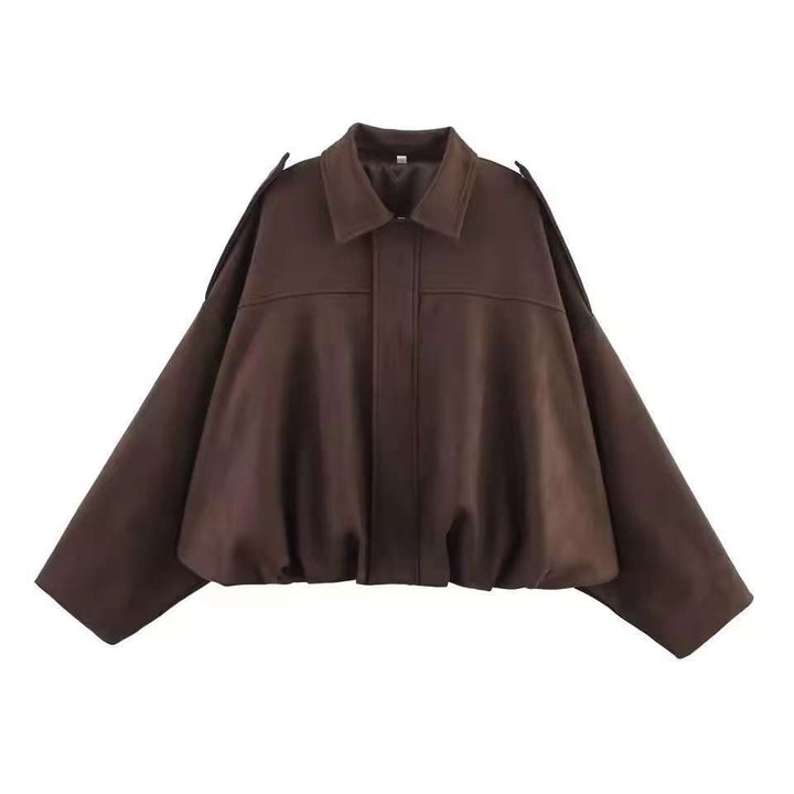 Damen Kurzjacke im Oversize‑Schnitt mit Ballon Saum und Schulterklappen Drune
