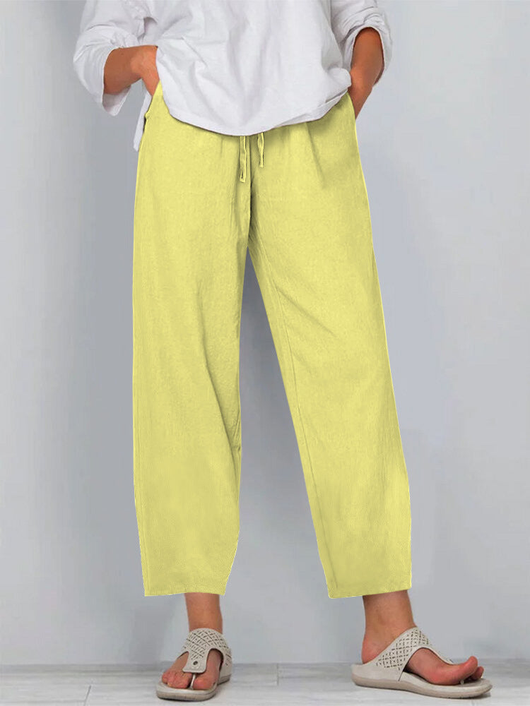 Damen Relaxed Culotte-Hosen mit Kordelzug, Seitentaschen und Knöchellänge Drune