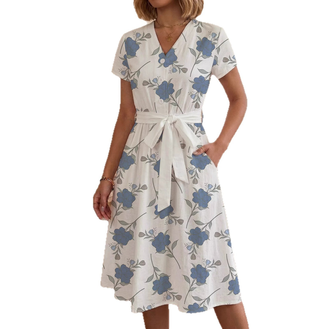 Damen Midikleid mit floralem Muster und Taillengürtel Drune