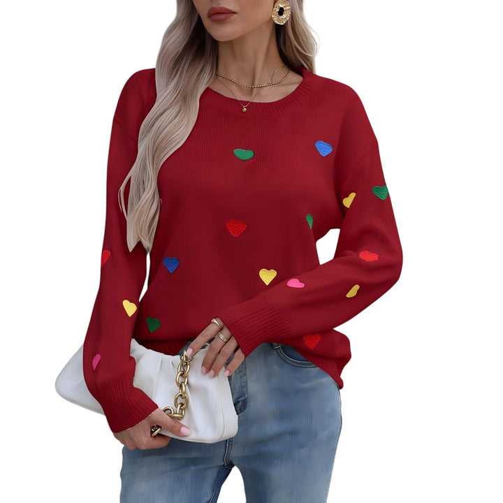 Damen Pullover mit buntem Herzdesign und weitem Schnitt Drune