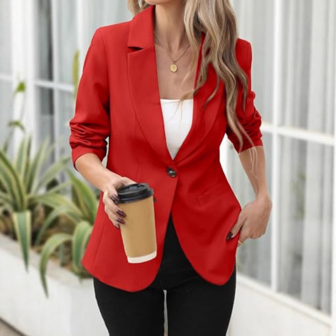 Damen Eleganter Stretch-Blazer mit figurformender Taille, Ein-Knopf und Schalkragen Drune