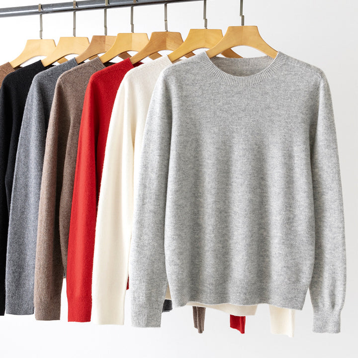 Damen Feiner Rundhals-Pullover aus Kaschmir-Mix mit gerippten Bündchen Drune
