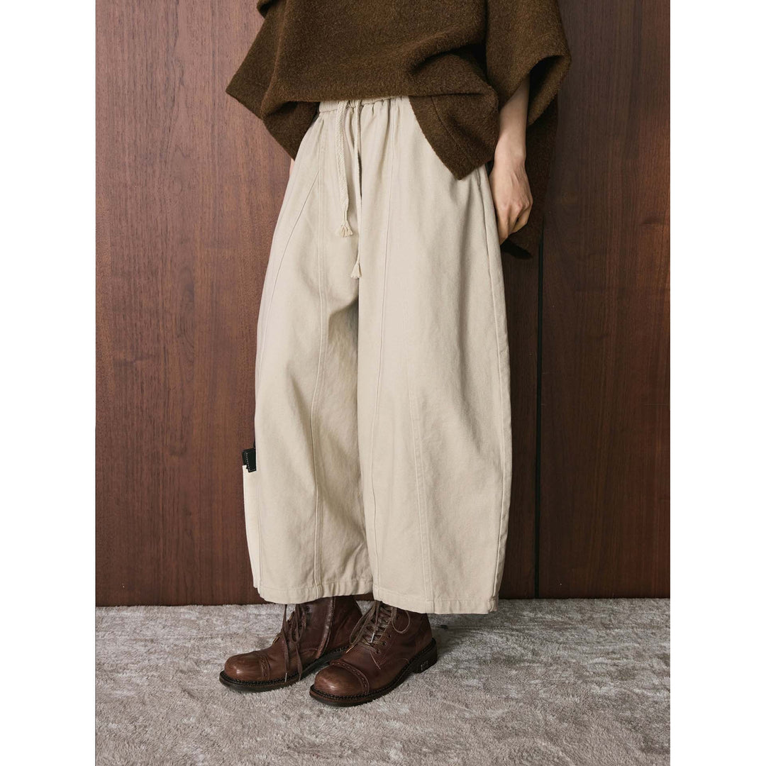 Damen Weite High‑Waist Canvas‑Culotte mit Kordelbund und Ziernähten Drune