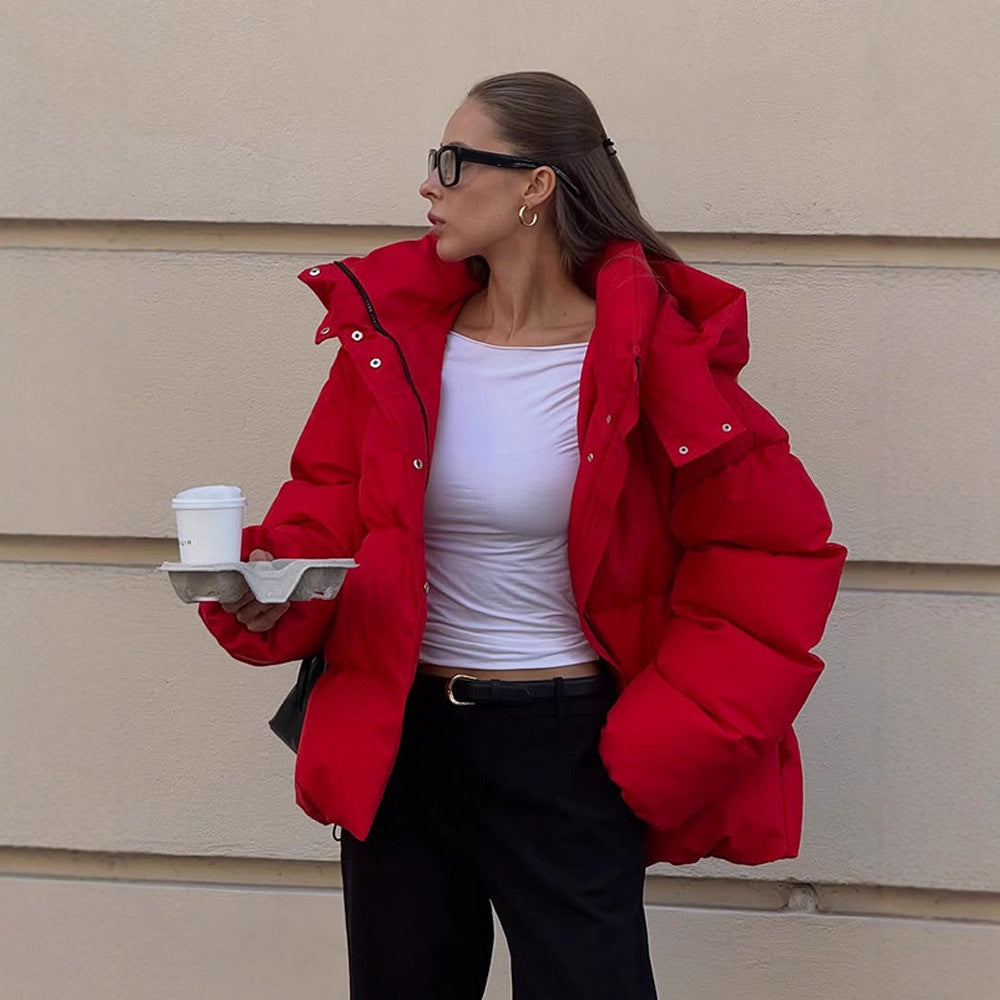 Damen Kurz geschnittene Stepp-Winterjacke mit hoher Kragenkapuze und wattierter Thermofütterung Drune