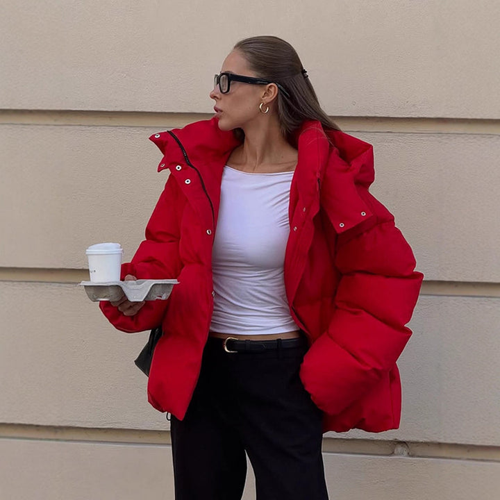 Damen Kurz geschnittene Stepp-Winterjacke mit hoher Kragenkapuze und wattierter Thermofütterung Drune