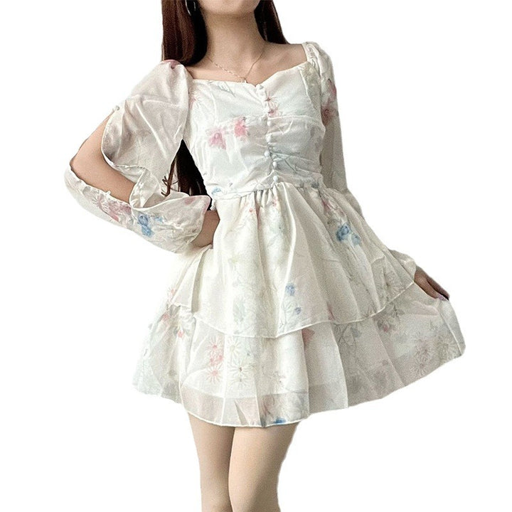 Damen Sommerliches Blumenkleid mit Puffy-Ärmeln Drune