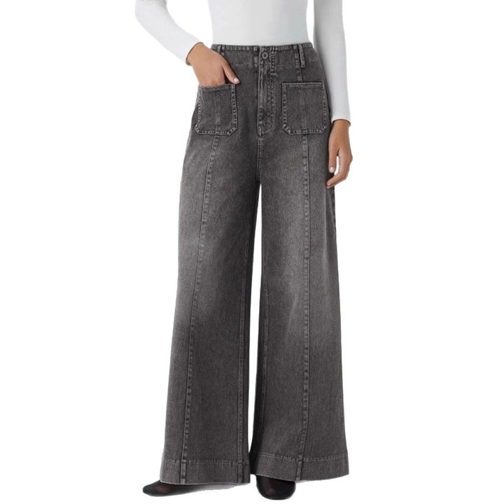 Damen nan hochgeschnittene Jeans-Palazzohose mit weitem Bein und aufgesetzten Fronttaschen Drune