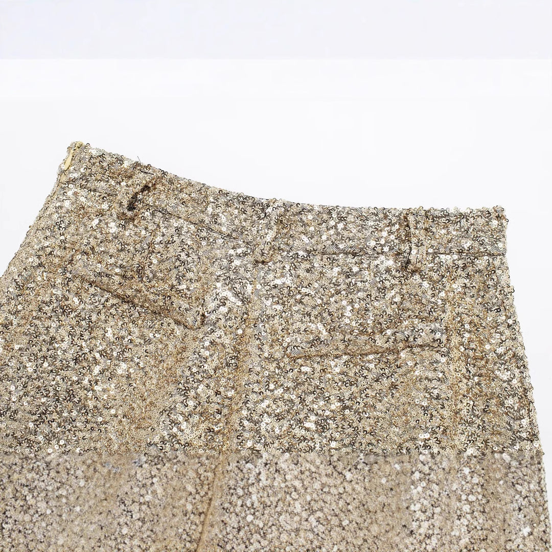 Damen Pailletten Hohe Taillen Shorts Drune