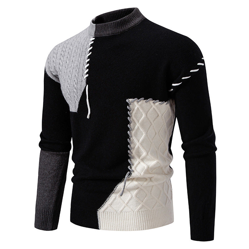 Herren modischer Strickpullover mit kreativen Zopf- und Farbblockdesign Drune