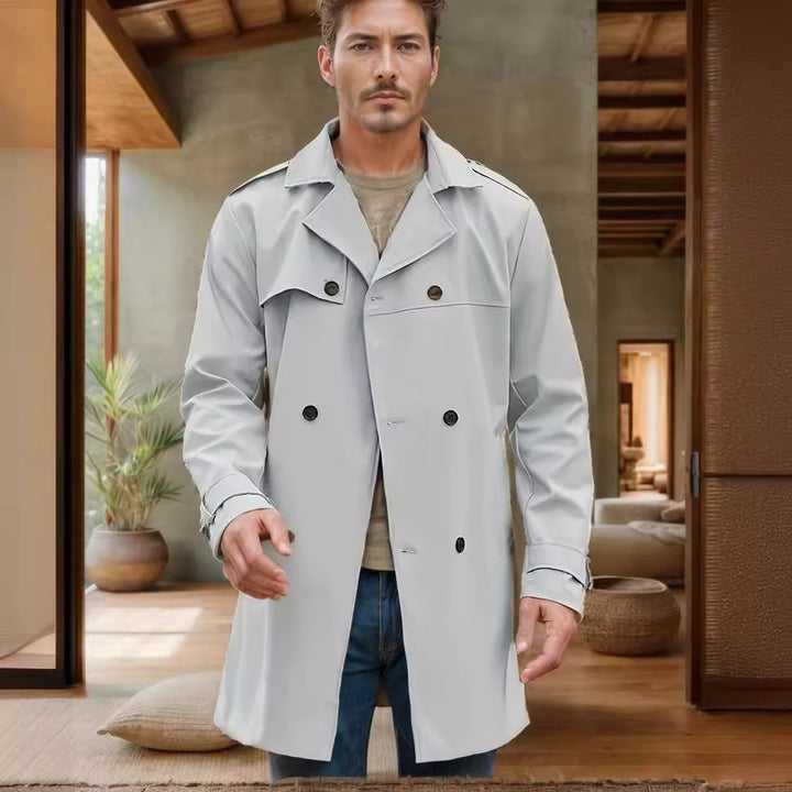 Herren Leichter Doppelreihiger Trenchcoat mit Wasserabweisender Beschichtung Drune