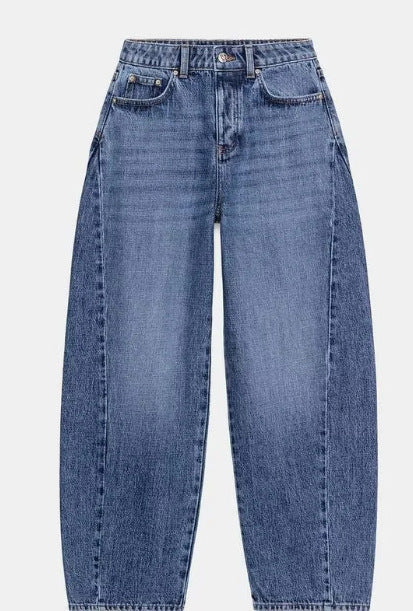 Damen High‑Waist Relaxed‑Fit Mom‑Jeans mit weitem Bein und 5‑Pocket Drune
