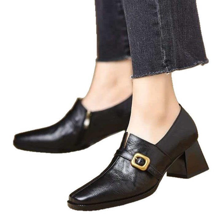 Damen Elegante spitze Stiefeletten mit Blockabsatz Drune