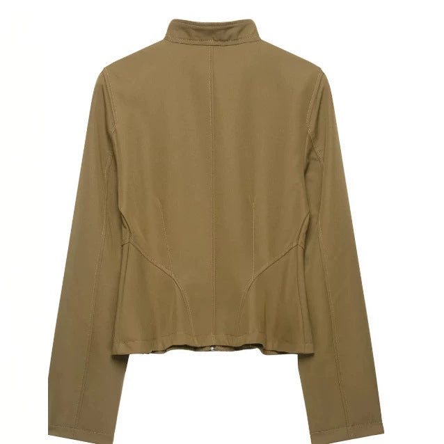 Damen Taillierte Kurzjacke mit Schößchen und Stehkragen Drune