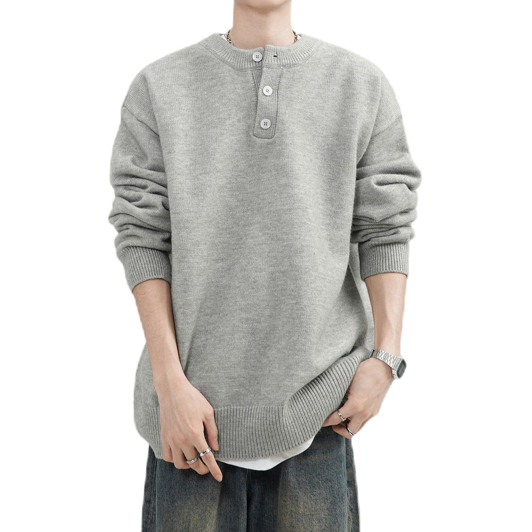 Herren Lässiger Grobstrickpullover mit Knopfleiste Drune