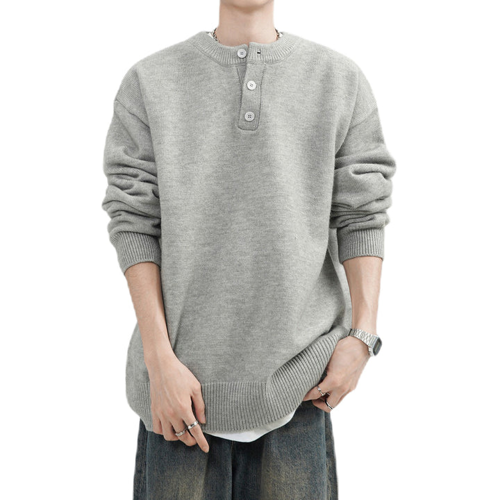 Herren Lässiger Grobstrickpullover mit Knopfleiste Drune