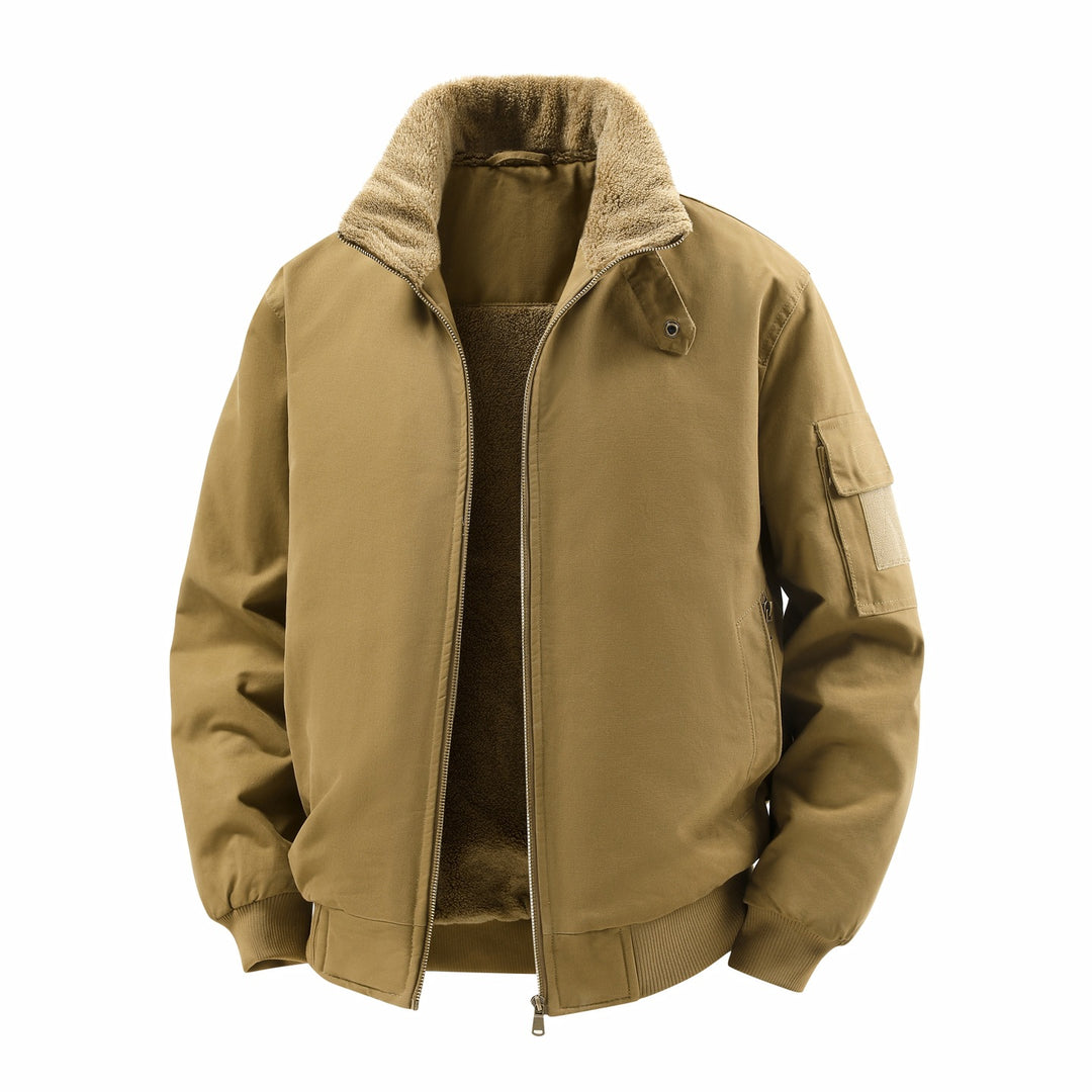 Herren Kurze Thermo-Bomberjacke mit Teddykragen, Fleece-Innenfutter & Utility-Ärmeltasche Drune