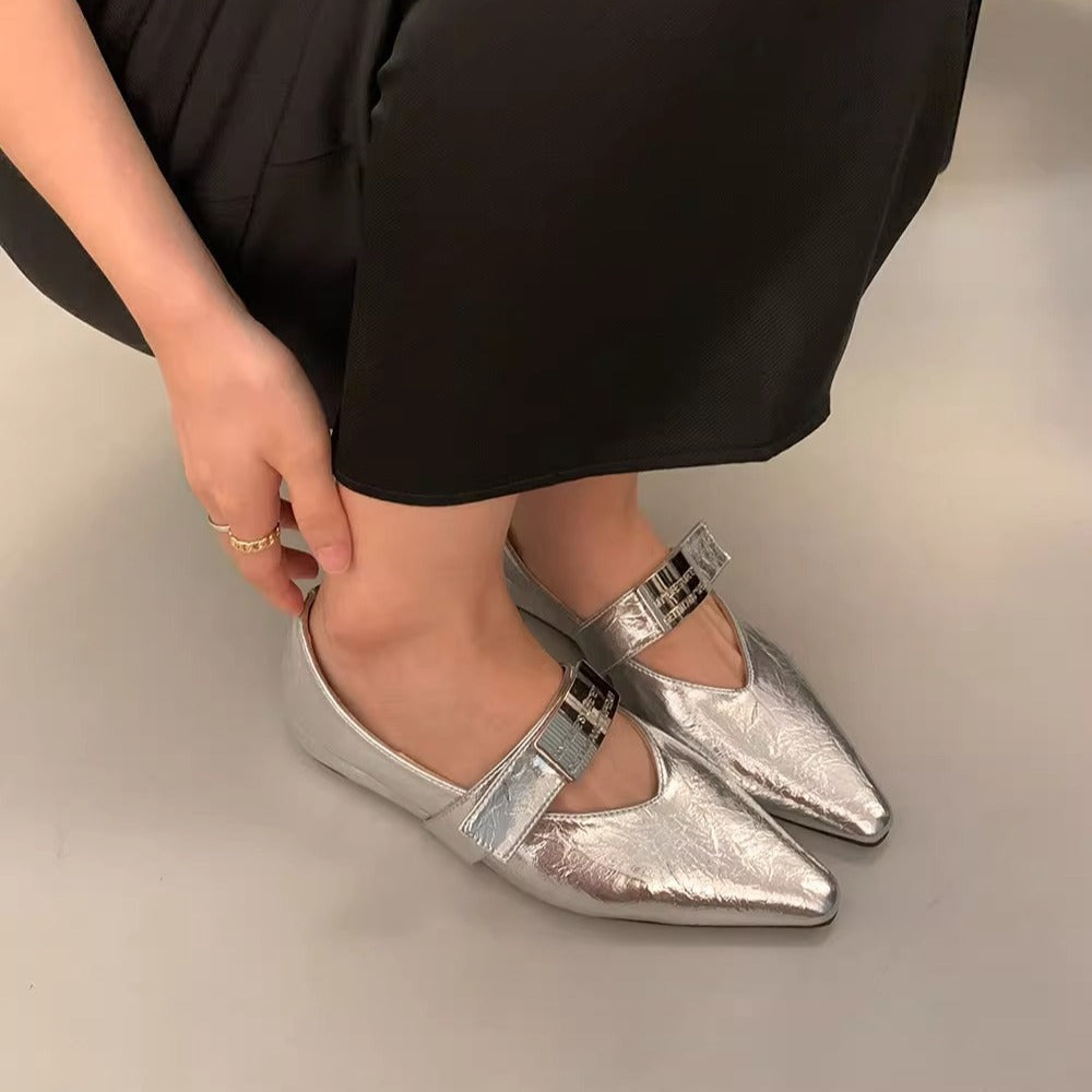Damen elegante Ballerinas mit stilvollem verstellbarem Riemen Drune