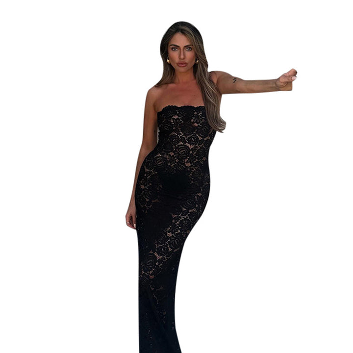 Damen elegantes Spitzen-Maxikleid im figurbetonten Schnitt Drune