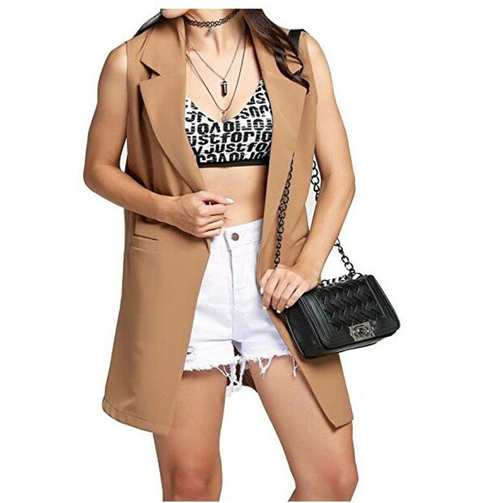 Damen Longweste im Tailoring-Look mit Schalkragen und Eingrifftaschen Drune