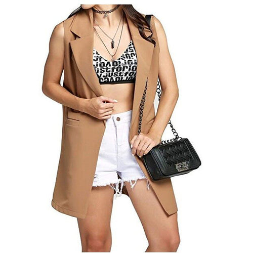 Damen Longweste im Tailoring-Look mit Schalkragen und Eingrifftaschen Drune