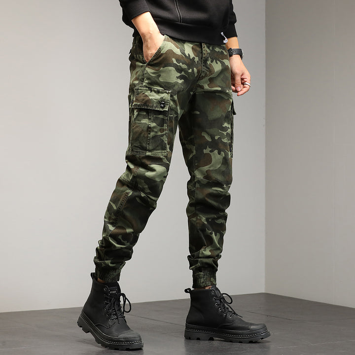 Herren Konisch geschnittene Utility-Cargohose im Camouflage-Joggerstil mit elastischem Bund und gerippten Bündchen Drune