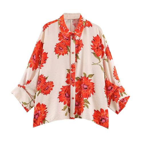 Damen Oversize Viskosebluse mit Blumenprint und Kimonoärmeln Drune