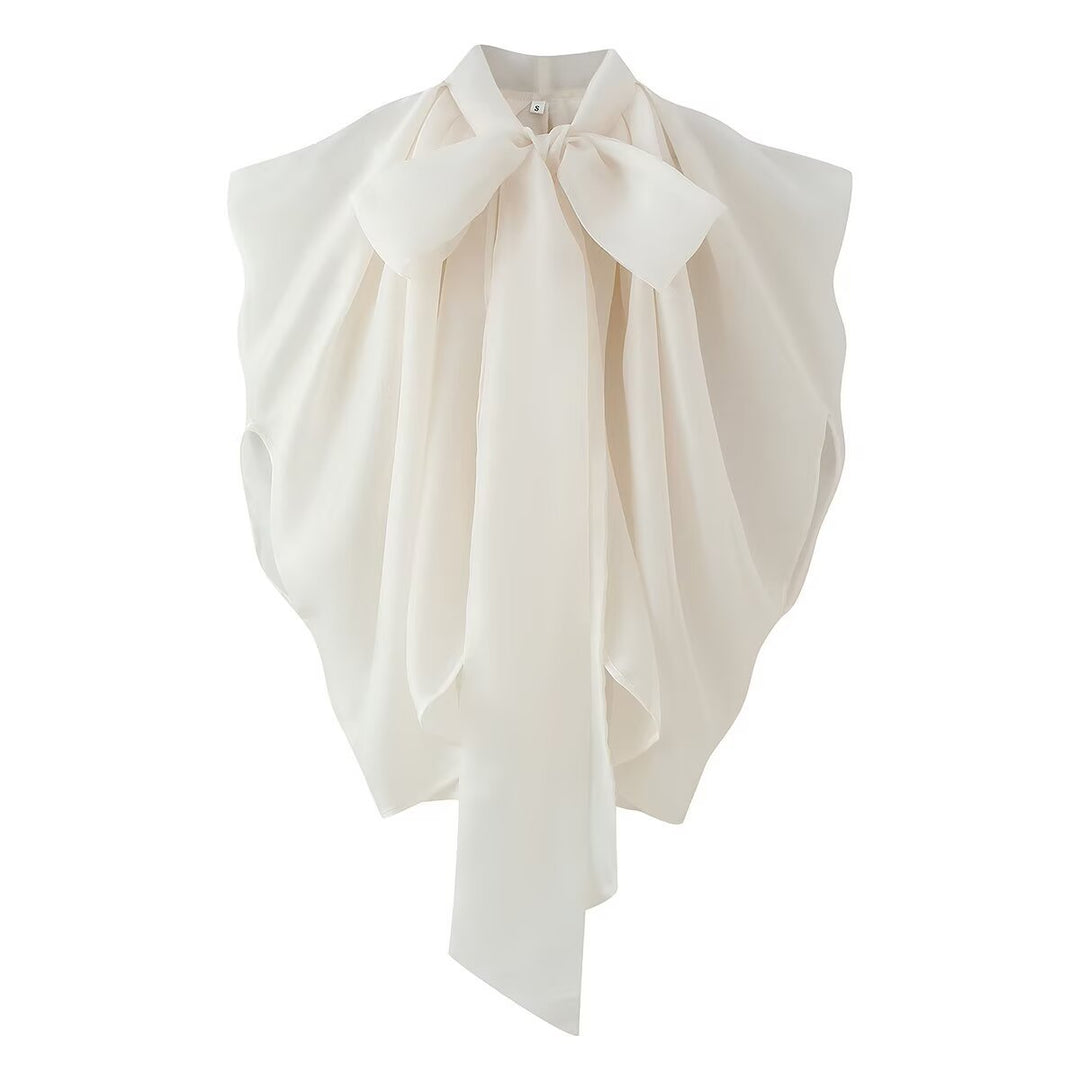 Damen Ärmellose Chiffonbluse mit Schleifenkragen Drune