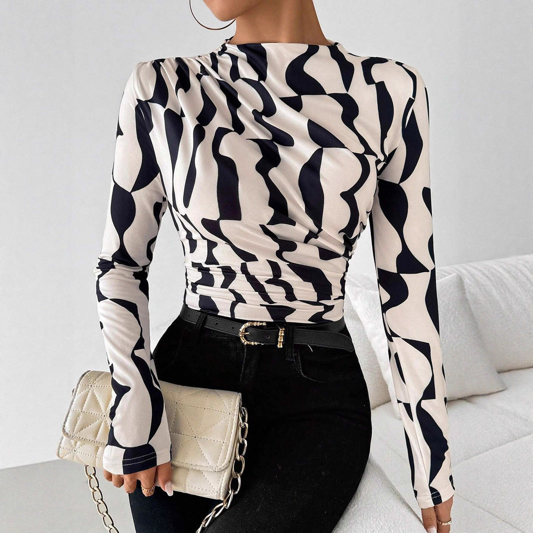 Damen nan tailliertes Langarmshirt mit seitlicher Raffung und Wasserfallausschnitt Drune