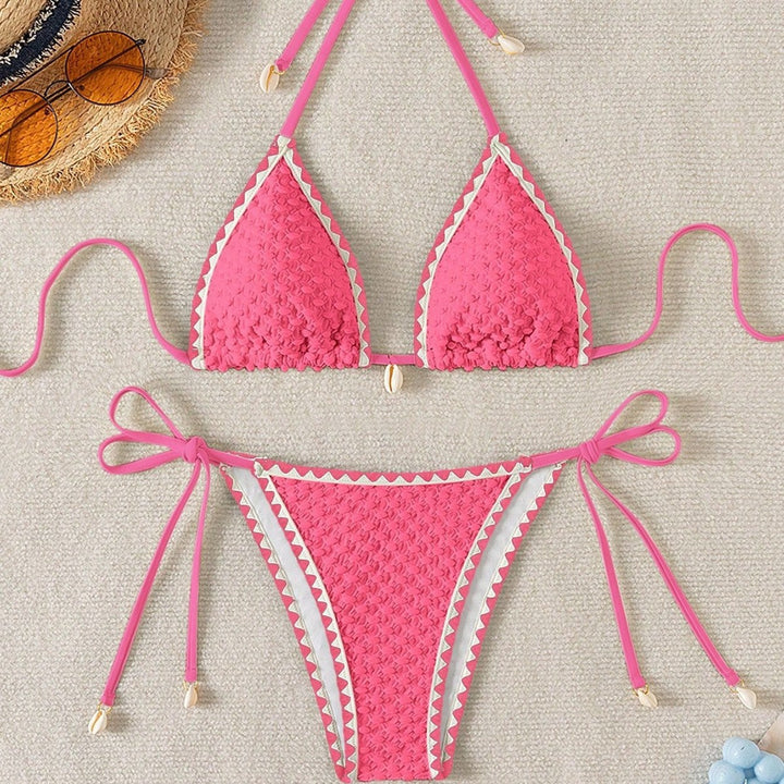 Damen Triangel-Bikini mit zarten Muschelverzierungen Drune