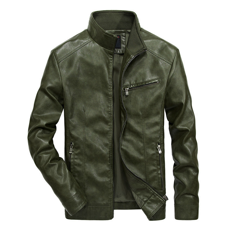 Herren Slim‑Fit Lederoptik‑Blouson mit Stehkragen und Reißverschlusstaschen Drune