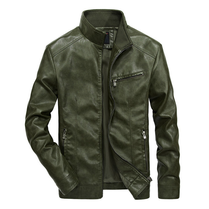 Herren Slim‑Fit Lederoptik‑Blouson mit Stehkragen und Reißverschlusstaschen Drune