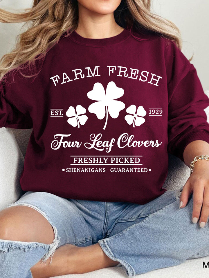 Damen Freizeit-Sweatshirt mit vintage-inspiriertem Klee-Motiv und gemütlicher Passform Drune