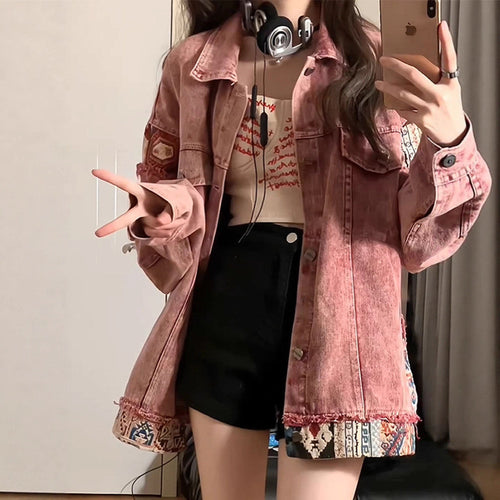 Damen Denimjacke mit einzigartigen Stickereien und modischem Design Drune